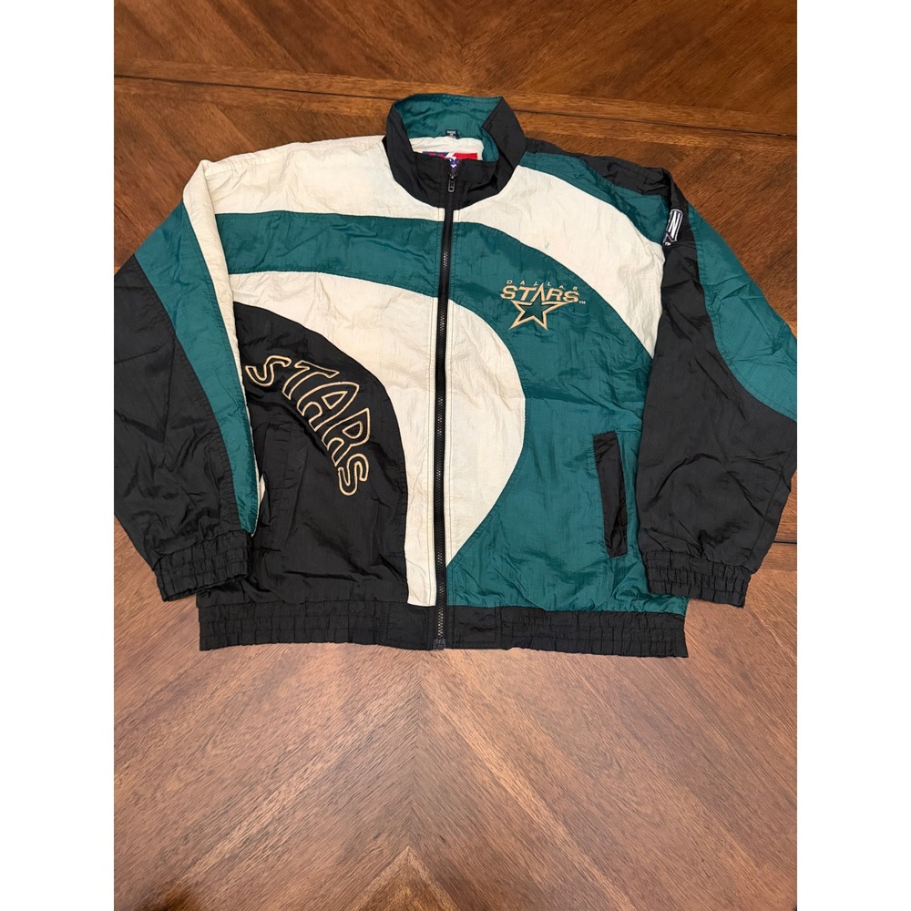 Vintage Dallas Stars Pro Player NHL Windbreaker Jacket Green Black White Mens M
